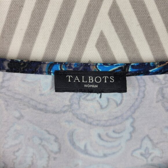 Talbots Shirt Wrap Dress Size XL casual Floral Party Blue Knee Length Stretch - Picture 7 of 8